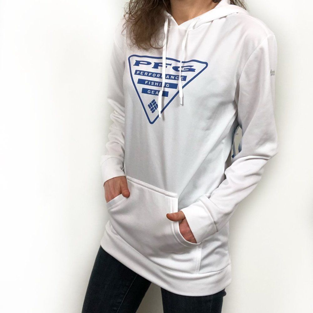 NWT Columbia PFG White Vivid Blue Tidal Hoodie